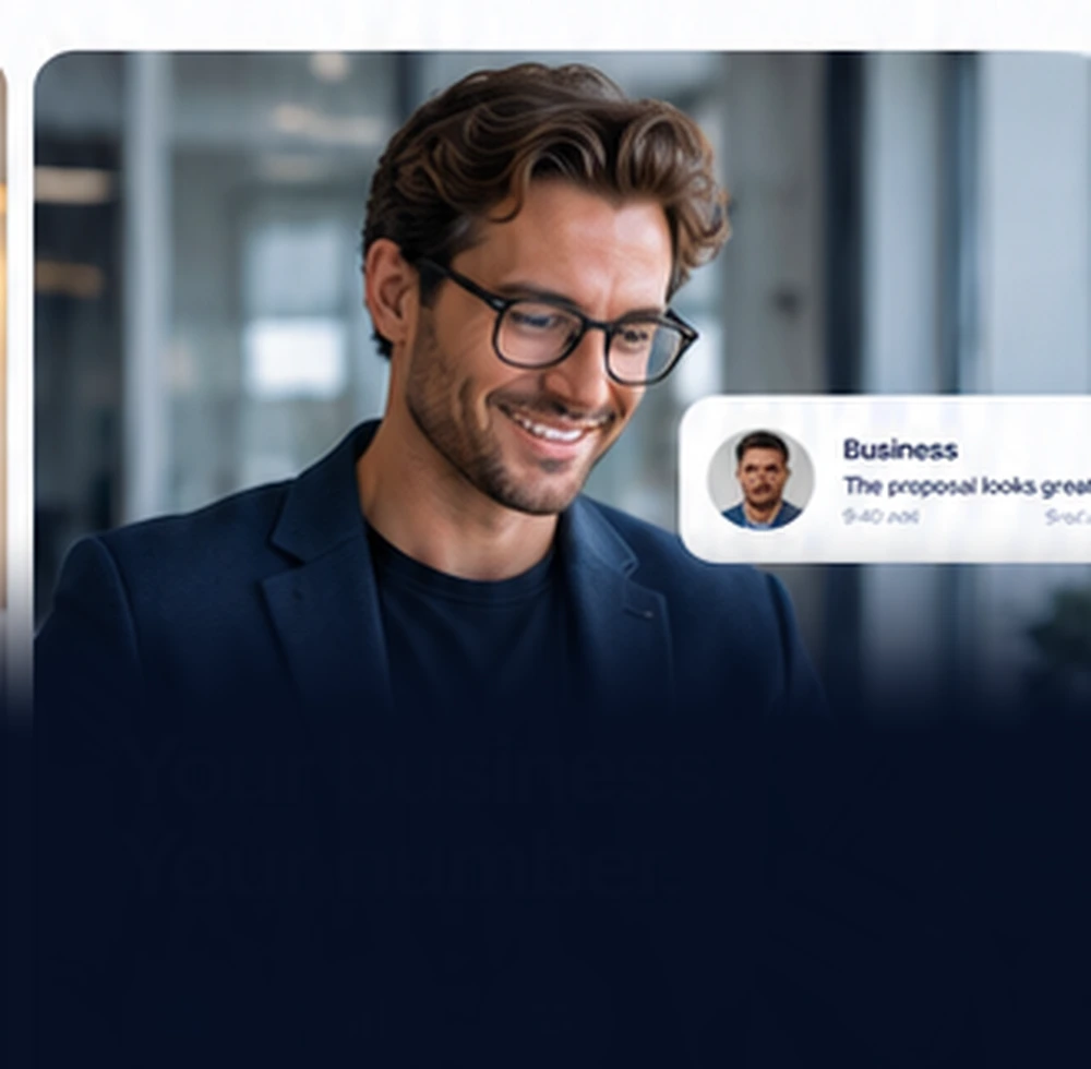 Business professional smiling while using a smartphone