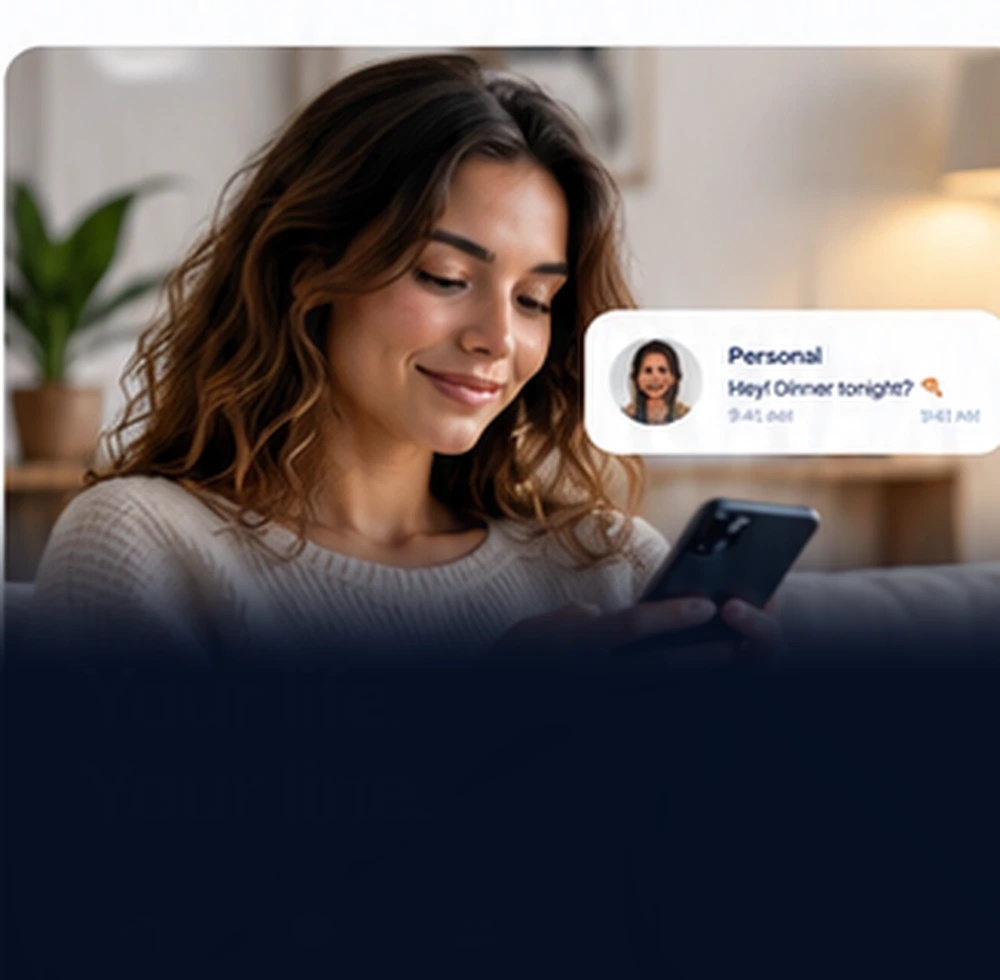 Woman smiling while checking a message on her phone